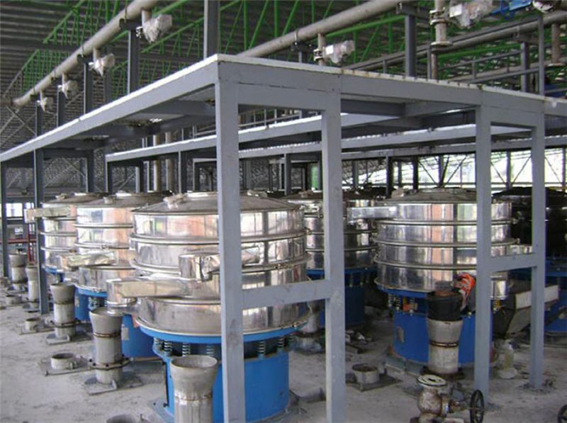 浙江某電池企業(yè)10臺(tái)3層旋振篩客戶使用設(shè)備現(xiàn)場(chǎng)